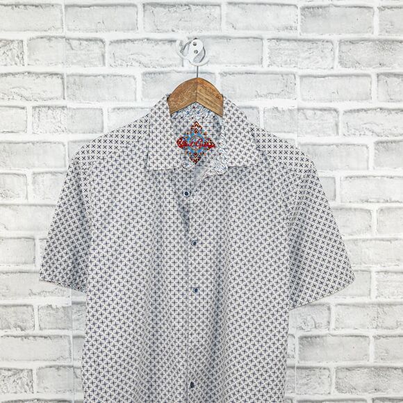 Robert Graham Men's Short Sleeve Button up MOSCOW Shirt Geo Print sz Large - Picture 4 of 6